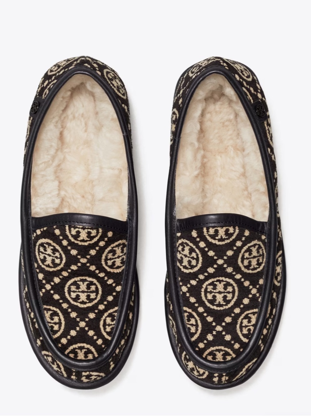 Tory Burch T Monogram Buddy Shearling Loafer Flats Cozy Slip On Shoes 9 NWT